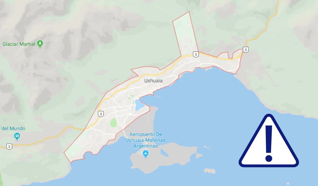 Mapa de Ushuaia con alerta de veterinarias cerradas