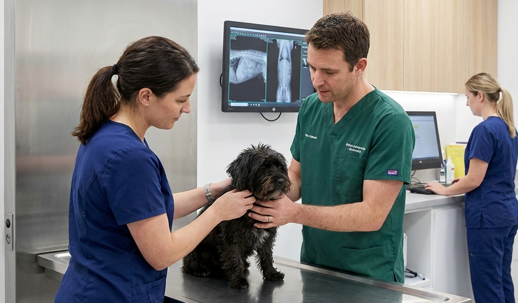 Veterinarios atendiendo a una mascota